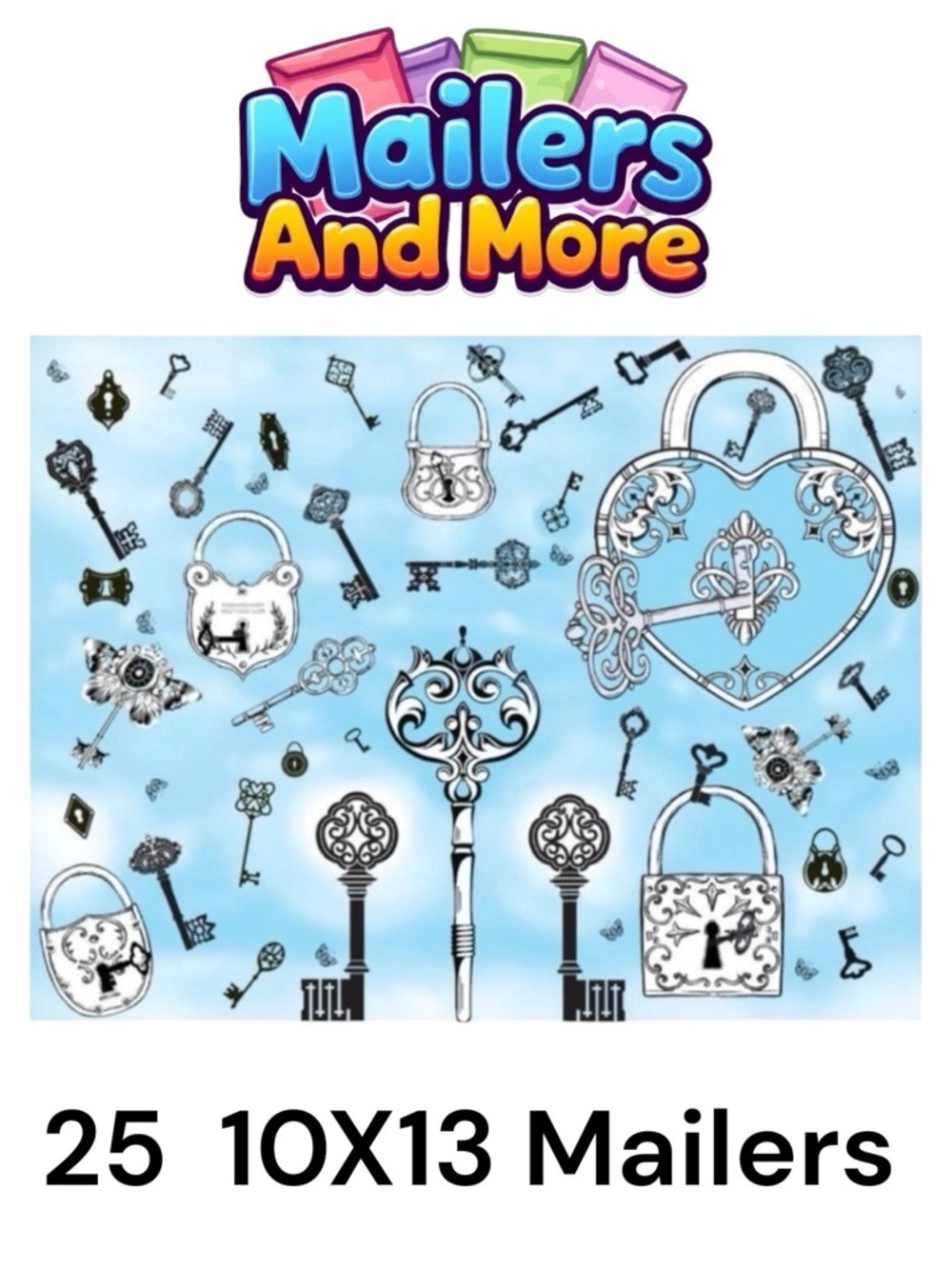 25 10X13 Poly Mailers Skeleton Key and Padlocks Shipping Envelopes PRICE IS FIRM